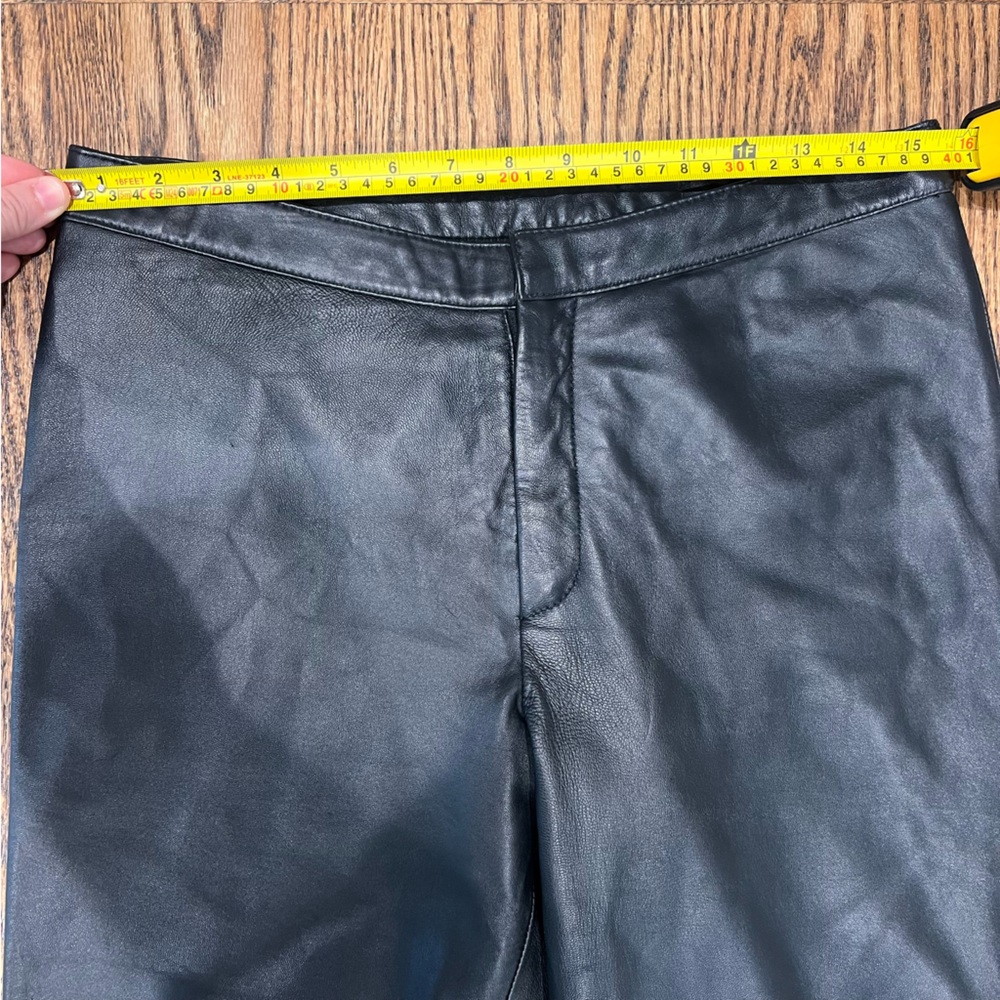 Nicole Miller New York 100% Leather Pants High Rise Straight Leg Black Y2K, 8 - Picture 11 of 14
